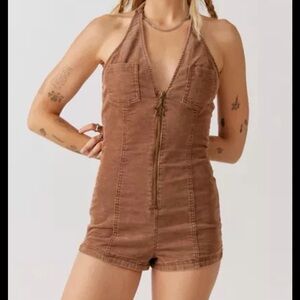 Urban Outfitters Brown Corduroy Halter Neck Romper
